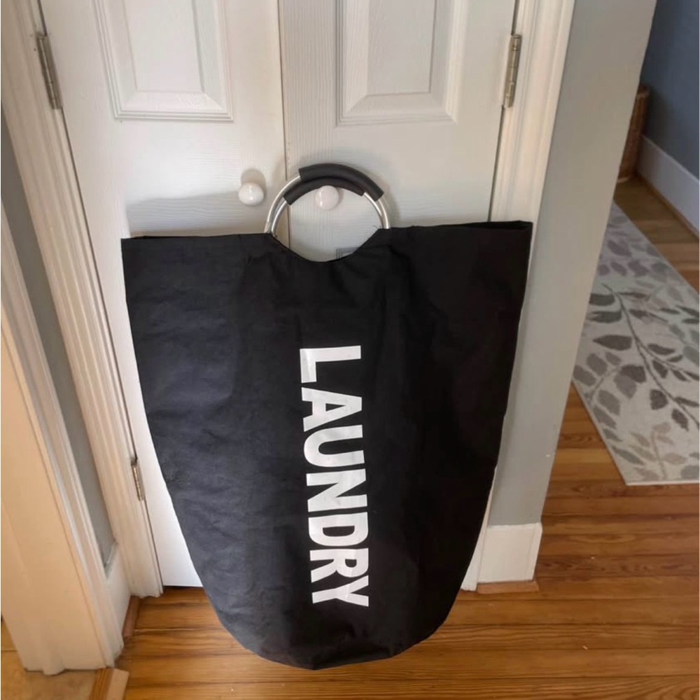 Black LAUNDRY Tote Bag with Metal Handles